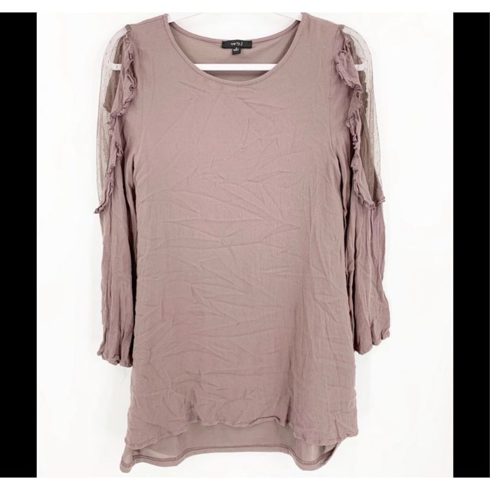 Very J Taupe Violet Long Sleeve Tunic Sheer Women’s Small - Picture 1 of 7